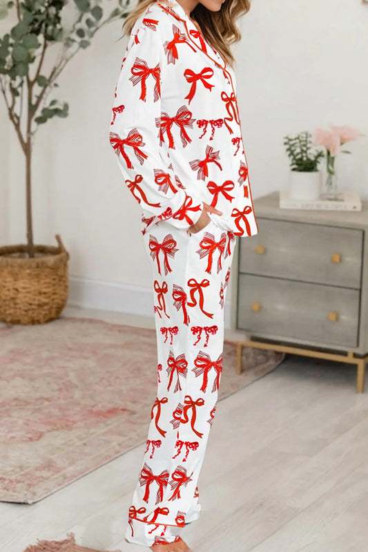 Little Daisy Closet - Christmas Bow Print Long 2-Pieces Pajama Set