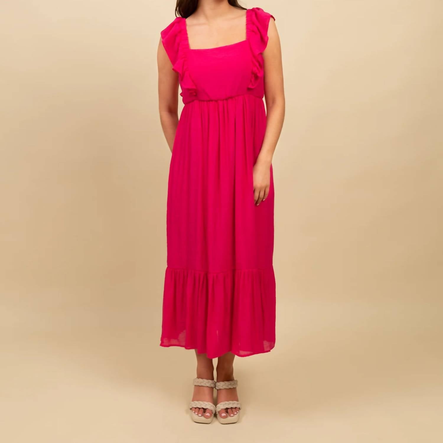 Pine Apparel - Smocked Maxi Dress With Ruffle Hem