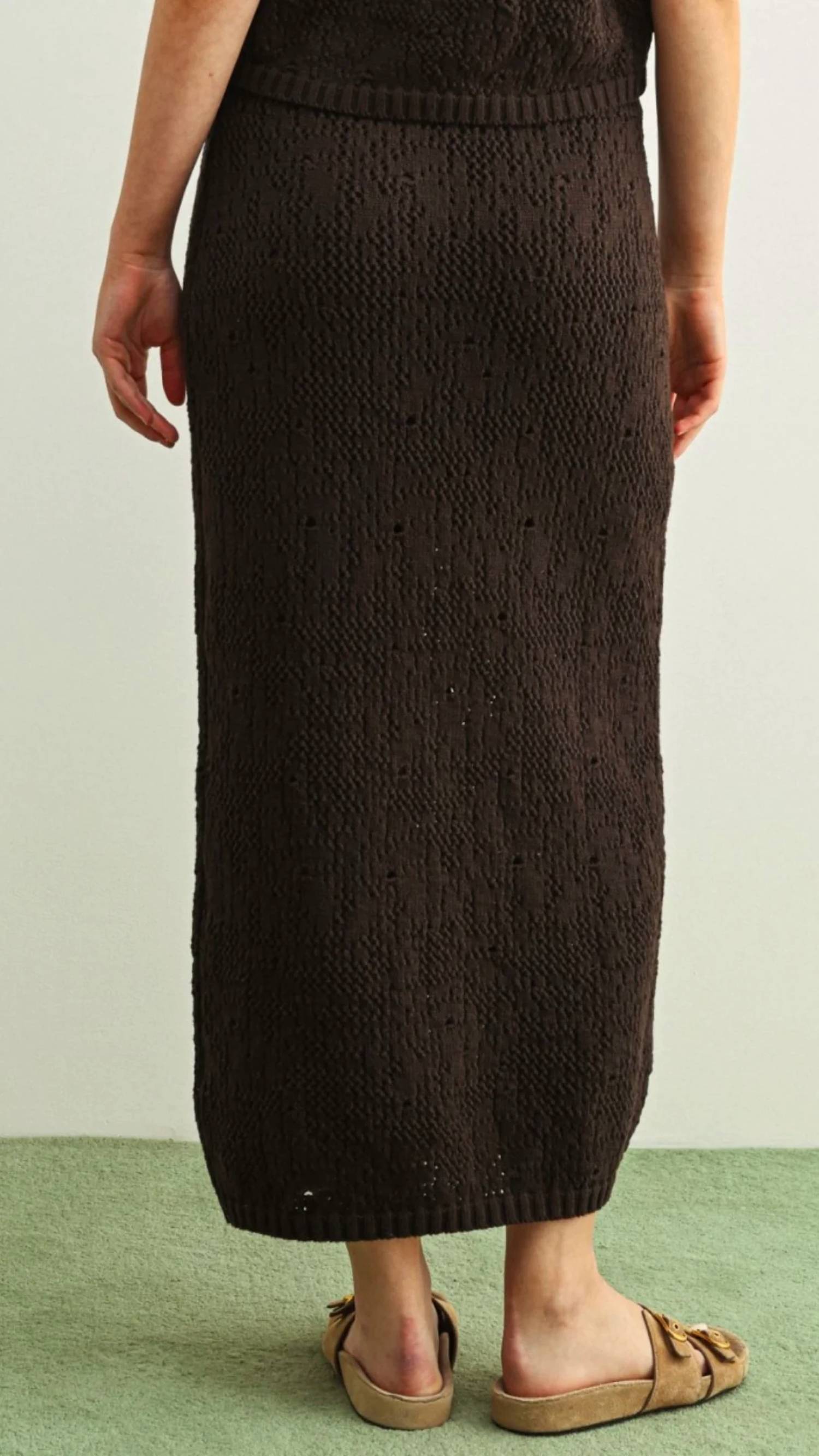 Miou Muse - Crochet Knit Top And Skirt Set