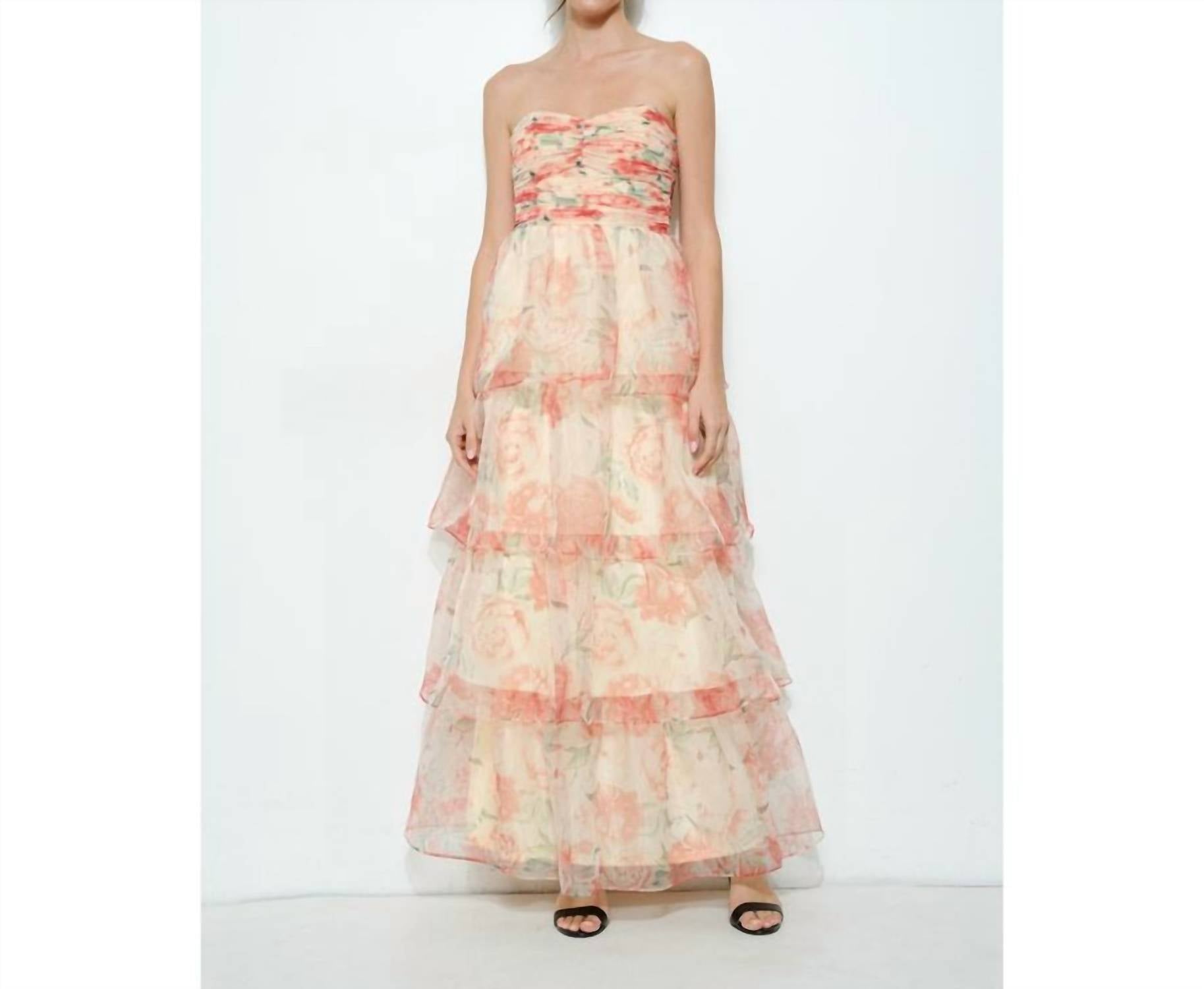 INA Fashion Floral-Tiered Strapless Maxi Dress in orange multi - women's dress