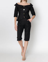 ZETAYE Celeste Linen Cotton Blazer in black - women's jacket