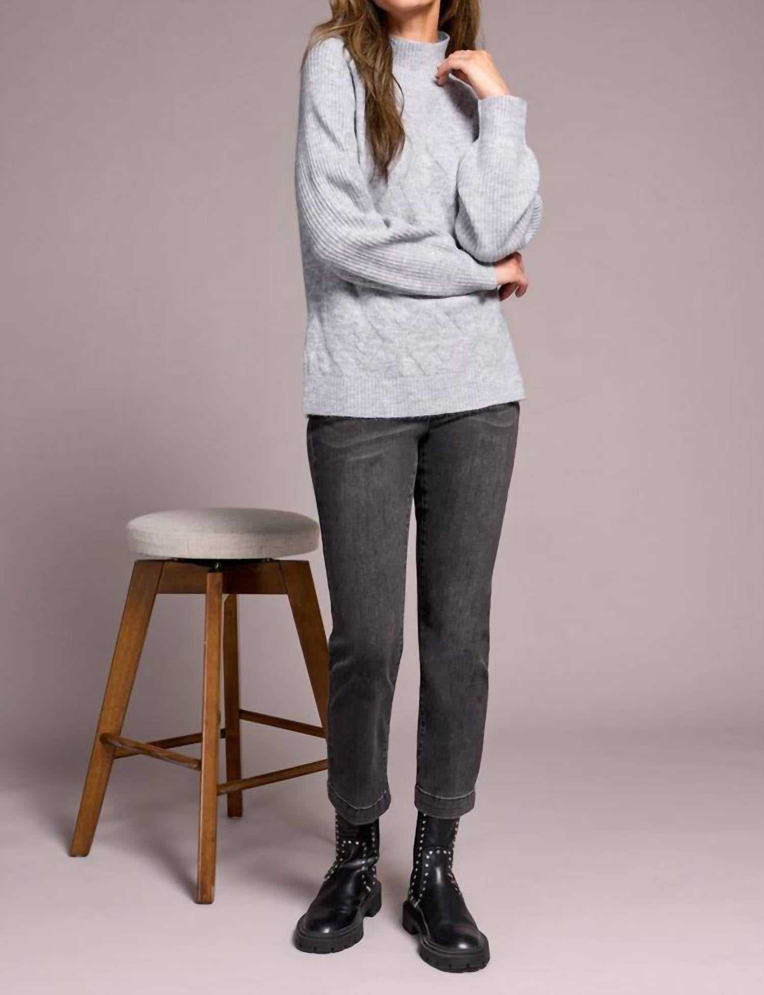 Tribal - Long Puff Sleeve Mock Neck Sweater