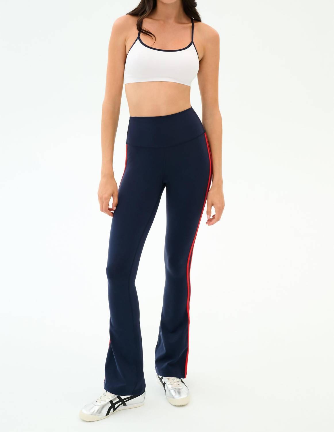 SPLITS59 Raquel High Waist Supplex Flare Pants in indigo lotus red - women's pants