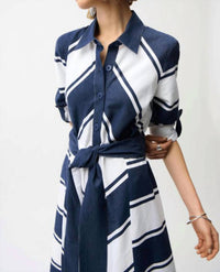 Joseph Ribkoff - Cotton Stripe Fit And Flare Shirt Dress