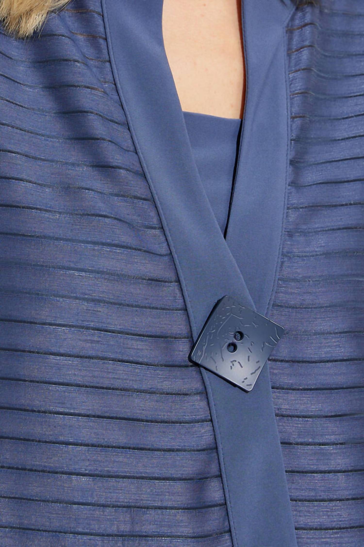 Joseph Ribkoff - Sheer Stripes Three-quarter Sleeves Asymmetric Jacket