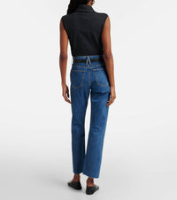 SLVRLAKE London Slim Straight Jeans in western hero blue - women's jeans - detail view