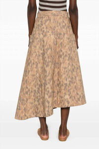 Ganni - Printed Stretch Cotton Asymmetric Belt Skirt
