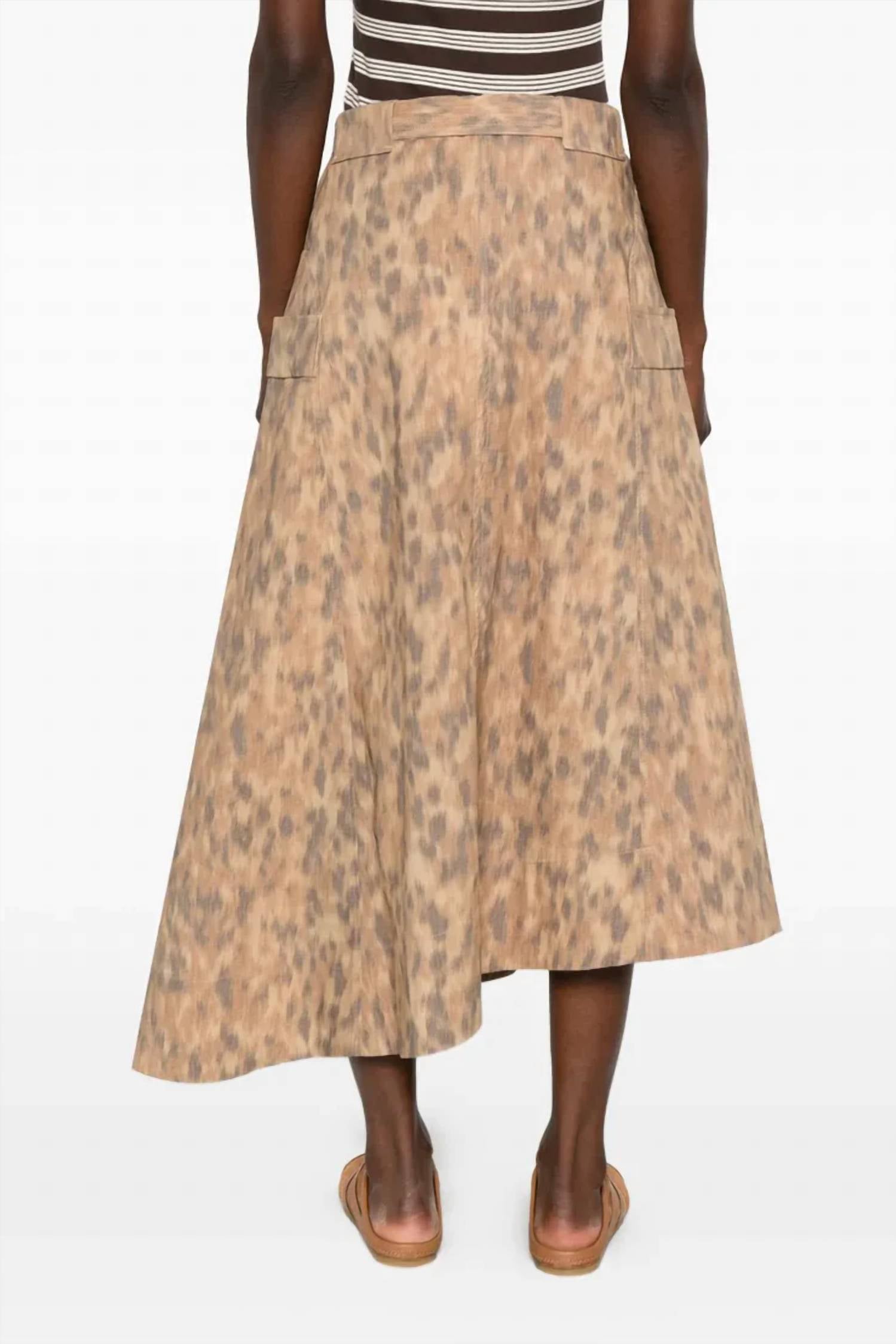 Ganni - Printed Stretch Cotton Asymmetric Belt Skirt