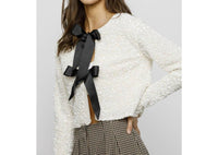 STORIA Solid Sequin Ribbon Bow Jacket in cream black - women's jacket - alternate view