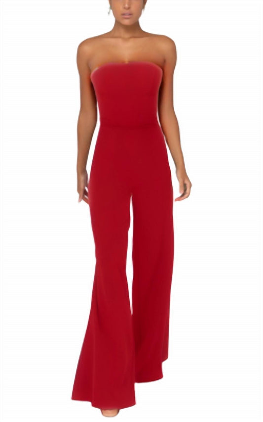 Terani Couture - Strapless Crepe Wide Leg Jumpsuit