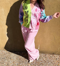 Queen Of Sparkles - Rainbow Colorblock Easter Bunny Cardigan
