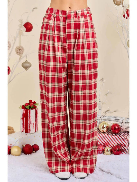 Mainstrip - Pippy Plaid Wide Leg Pants