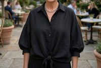 Made in Italy Soft Knot Linen Shirt in italy soft knot linen shirt in black - women's shirt - detail view