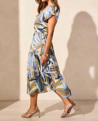 Tribal - Short Sleeve V Neck Tiered Dress