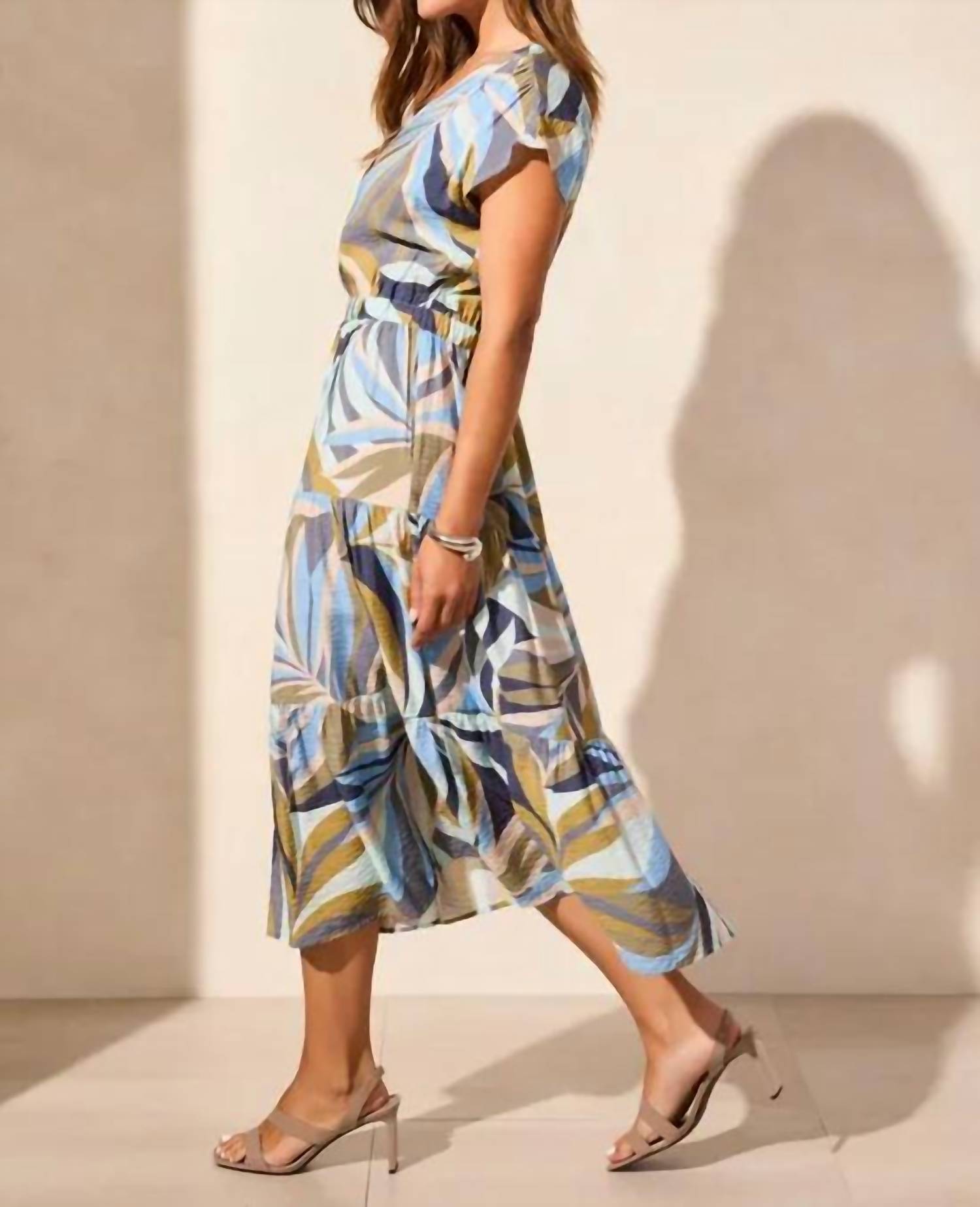 Tribal - Short Sleeve V Neck Tiered Dress