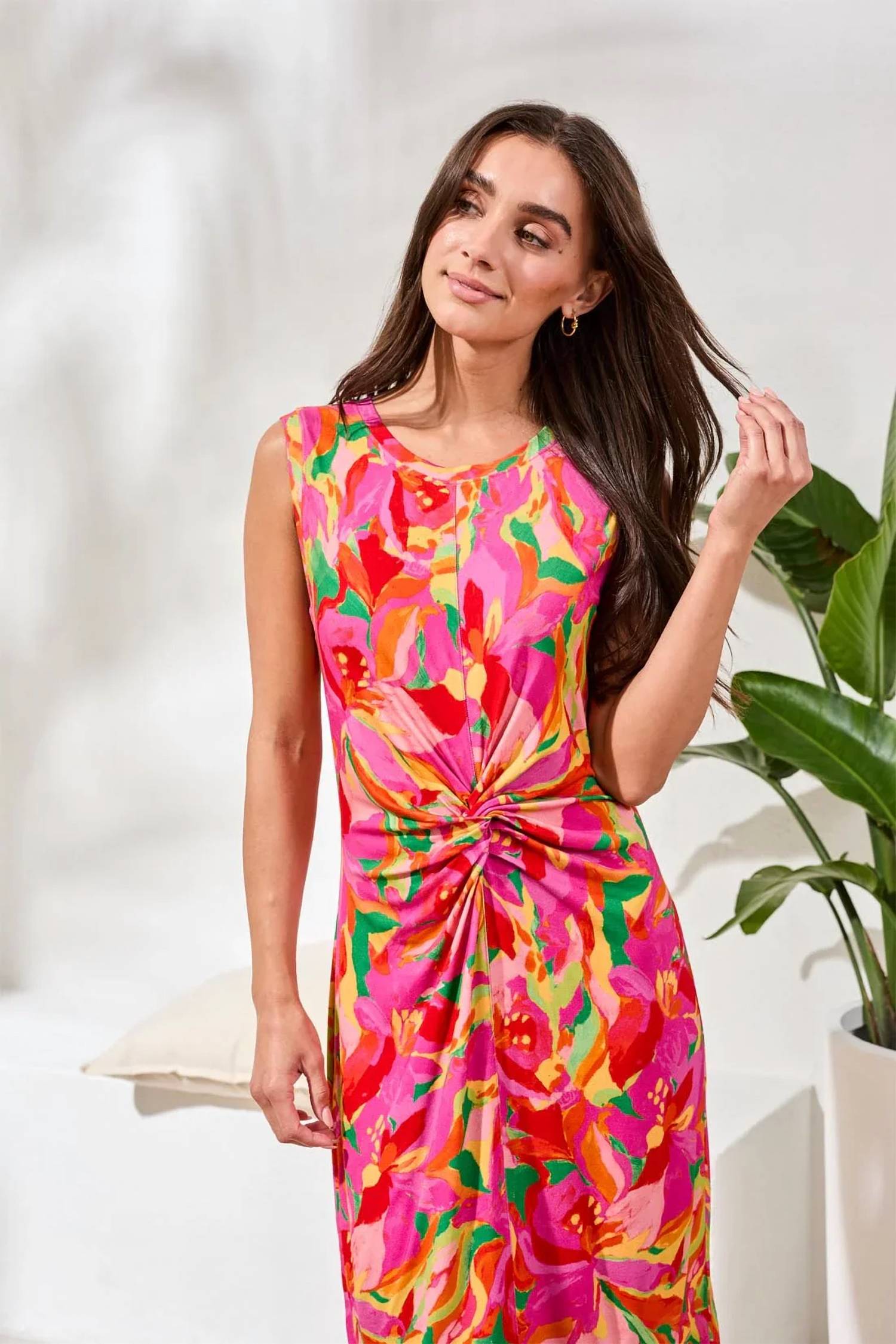 Tribal - Printed Jersey V‑neck Front‑knot Midi Dress