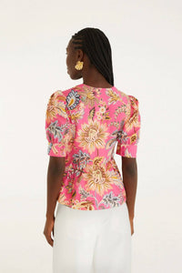 Farm Rio - Women's Ligia Floral Puff Sleeve Organic Cotton Blouse
