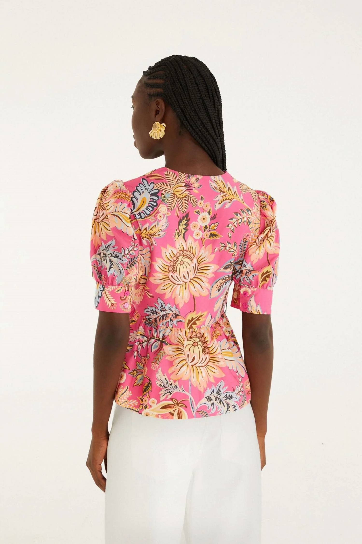 Farm Rio - Women's Ligia Floral Puff Sleeve Organic Cotton Blouse