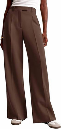 NiMin Wide Leg High Waisted Business Casual Work Trousers in dark brown - women's pants - detail view
