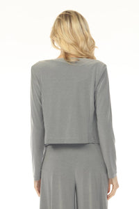 Joseph Ribkoff Open Front Long Sleeve Bolero in grey melange - women's cardigan - alternate view