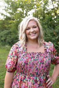 VERY J Midnight Blossoms Shimmer Dress in blue pink floral - women's dress - alternate view