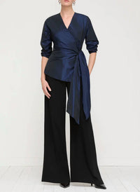 Lafayette 148 - Taffeta Fitted Wrap Blouse