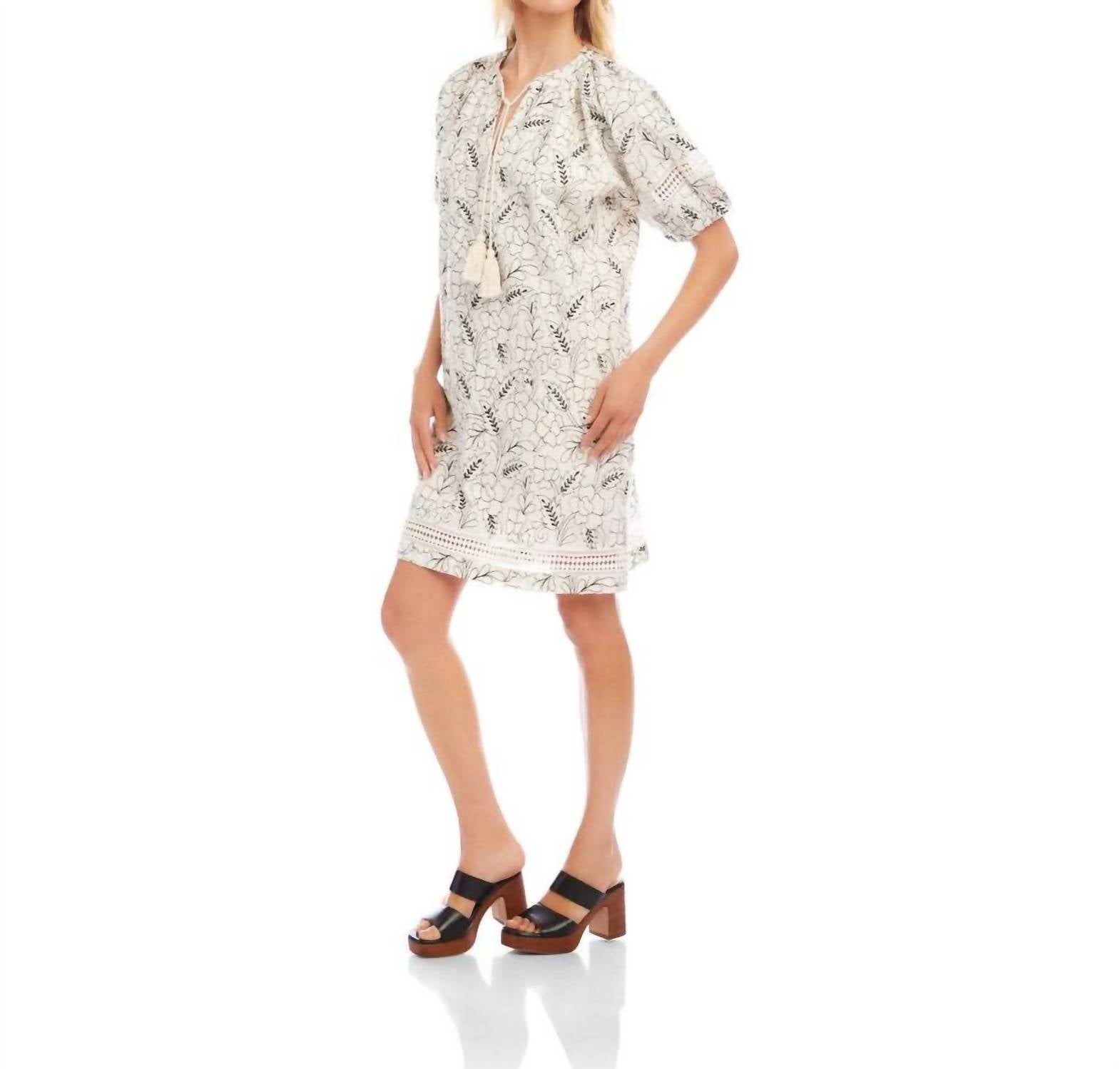 Karen Kane Puff Sleeve Tassel Dress - Petite in cream - women's dress - detail view