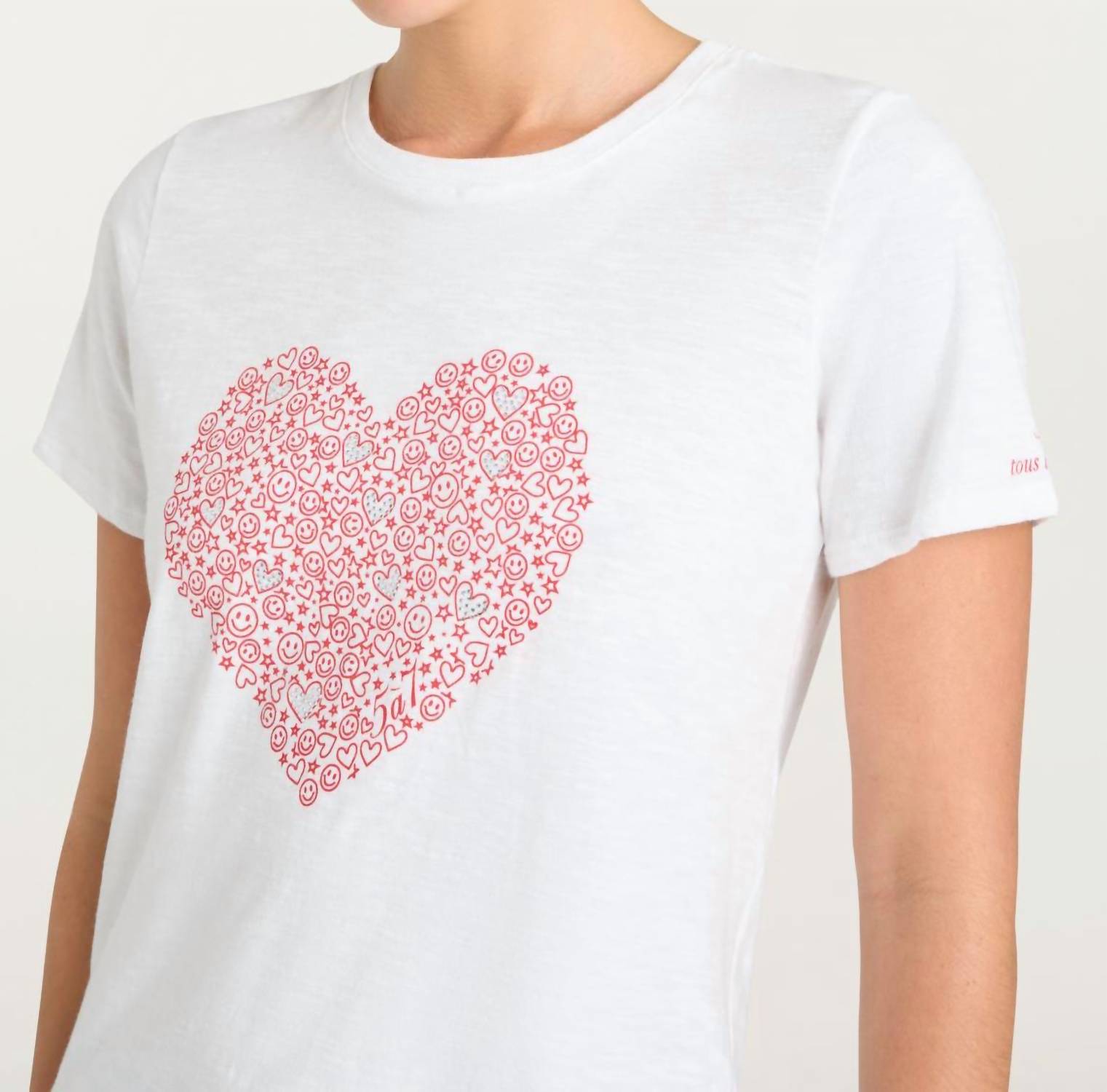 cinq a sept Rhinestone Doodle Heart Shrunken Tee in white bisou - women's t-shirt - view 5