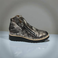 Django & Juliette Women's Smudge Leather Sneakers in metallic black - women's sneaker - detail view
