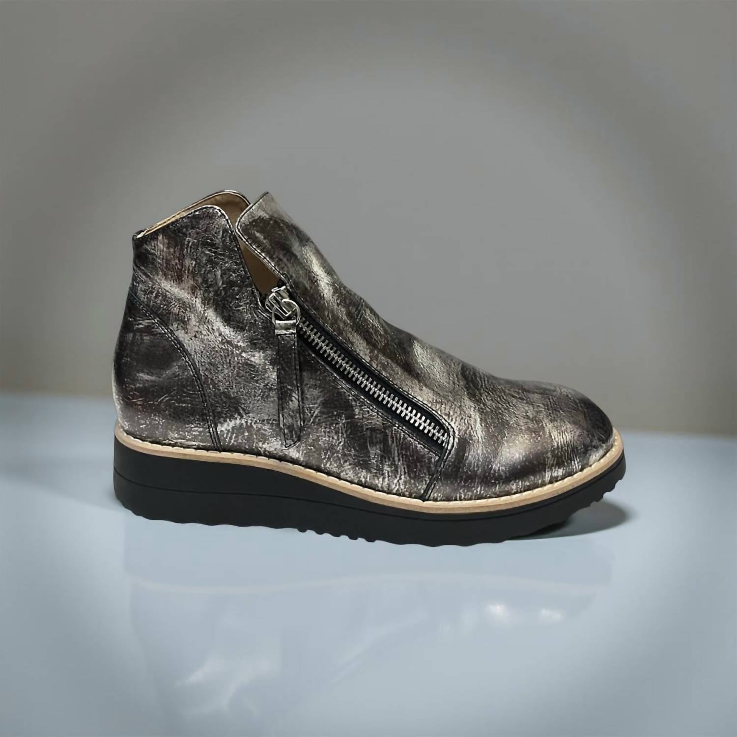 Django & Juliette Women's Smudge Leather Sneakers in metallic black - women's sneaker - detail view