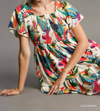 Umgee - Tropical Print Smocked Detail Short Dress