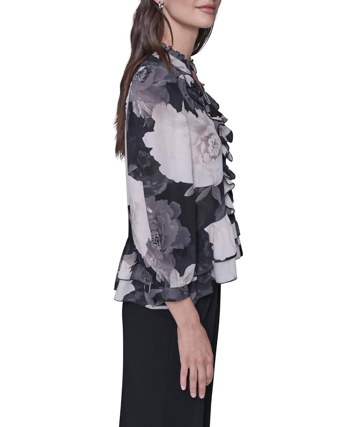 Karl Lagerfeld - V-neck Floral Print Ruffle Blouse