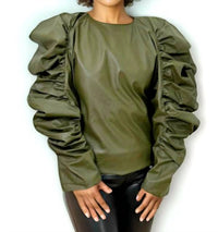 N By Nancy - Faux Leather Ruffle Sleeve Top