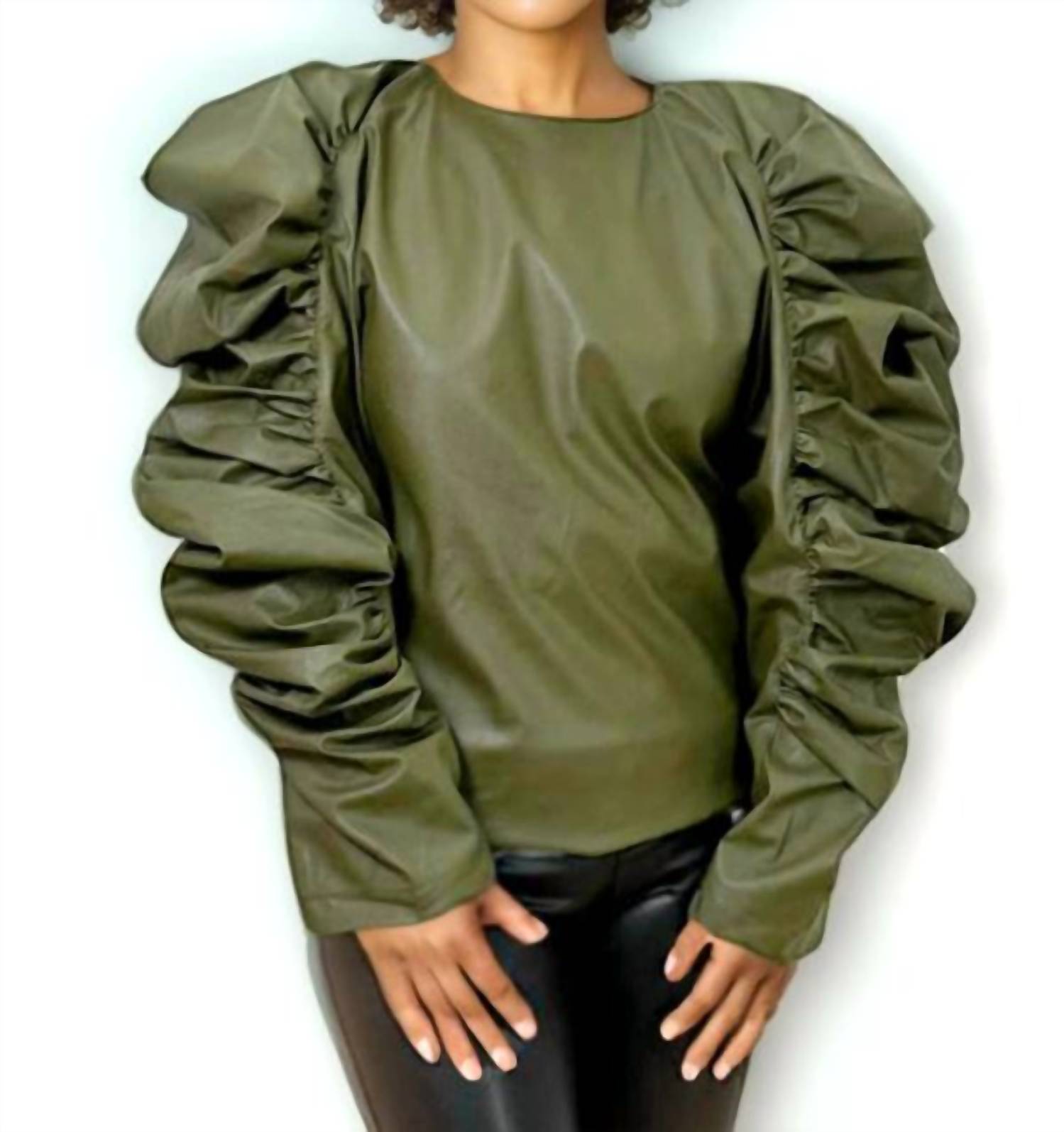 N By Nancy - Faux Leather Ruffle Sleeve Top