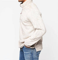 TRUE GRIT Double Plush 1/4 Zip Pullover in oatmeal - women's sweater - detail view