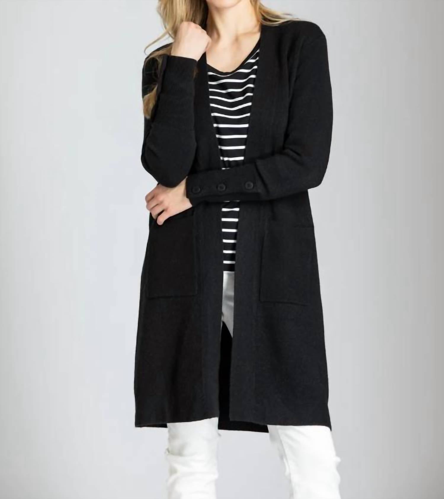 APNY Open Front With Button Detail Cardigan in black - women's cardigan