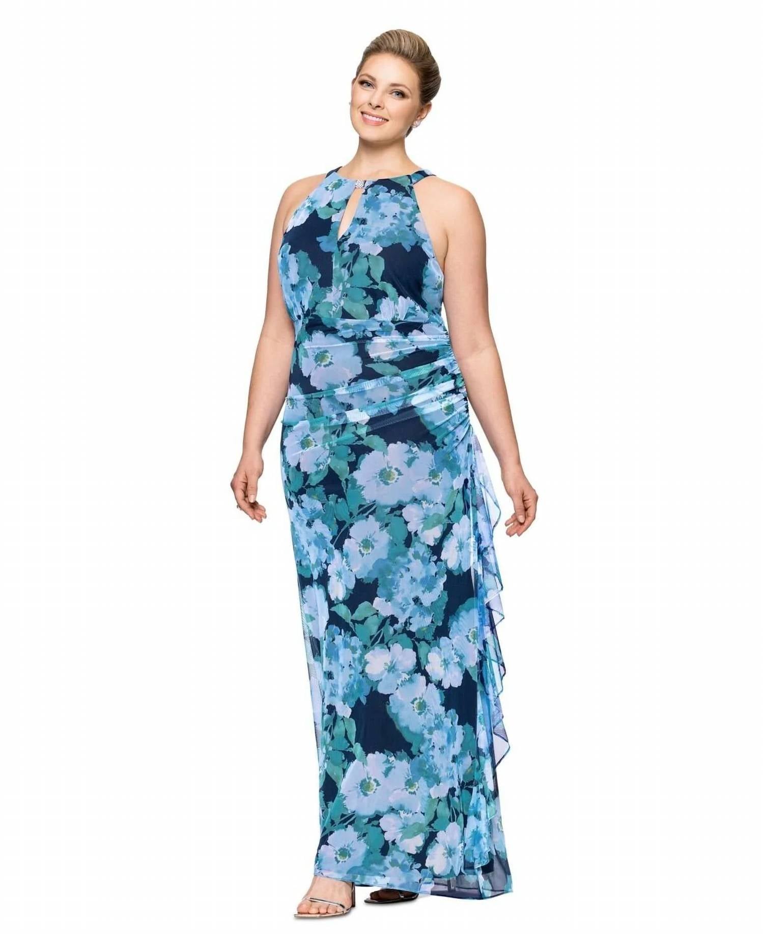 Betsy & Adam - Mesh Ruffle Maxi Swing Dress