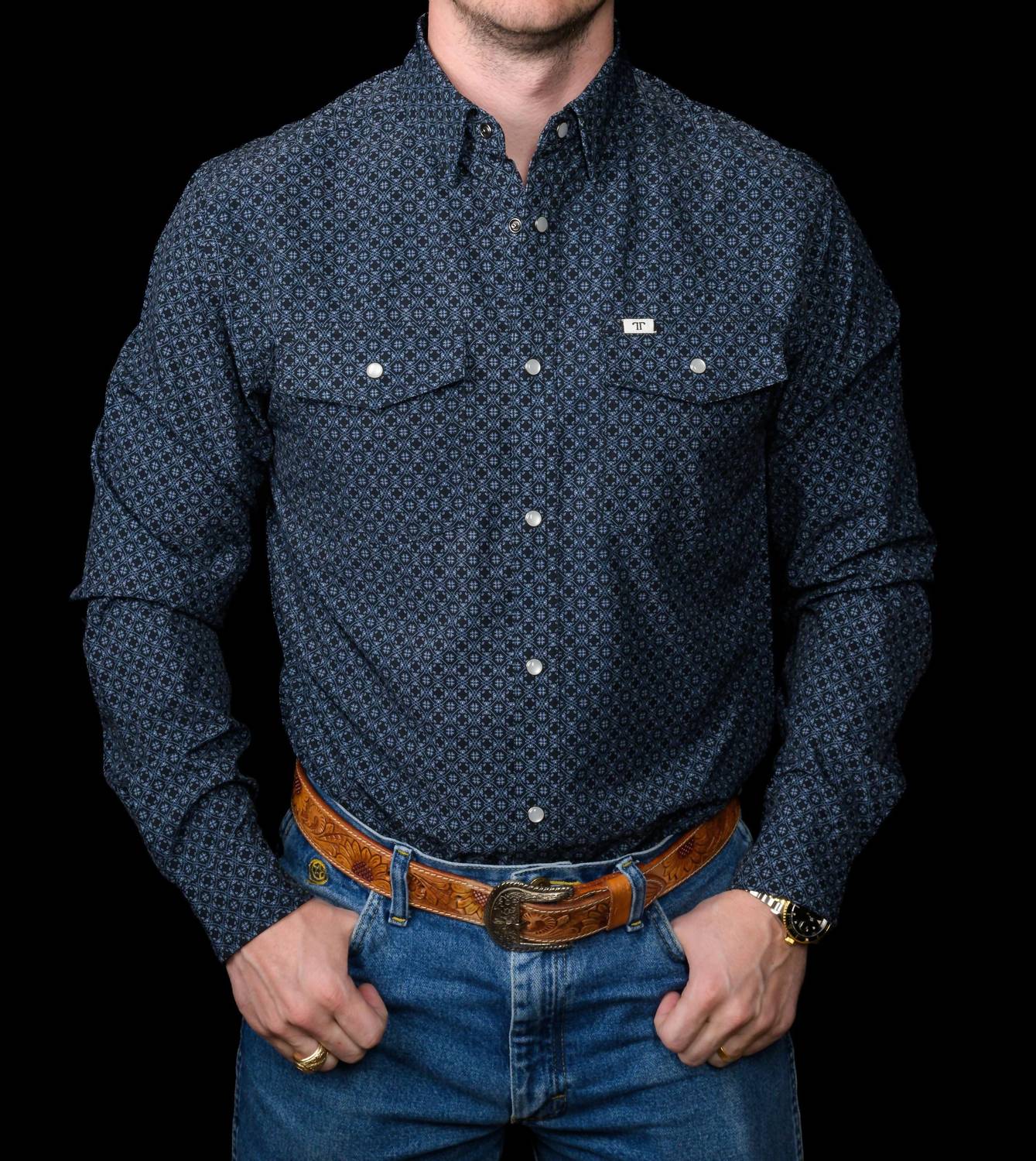 Ferrell The Silas Long Sleeve Snap Shirt in black - men's long sleeve top