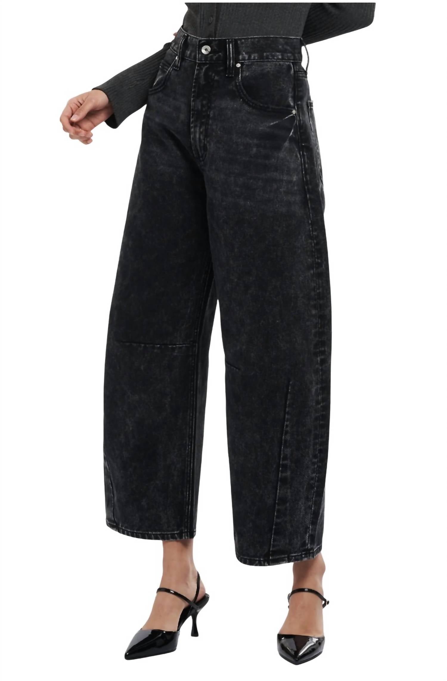 Bayeas - Darted Super High Waist Barrel Jeans