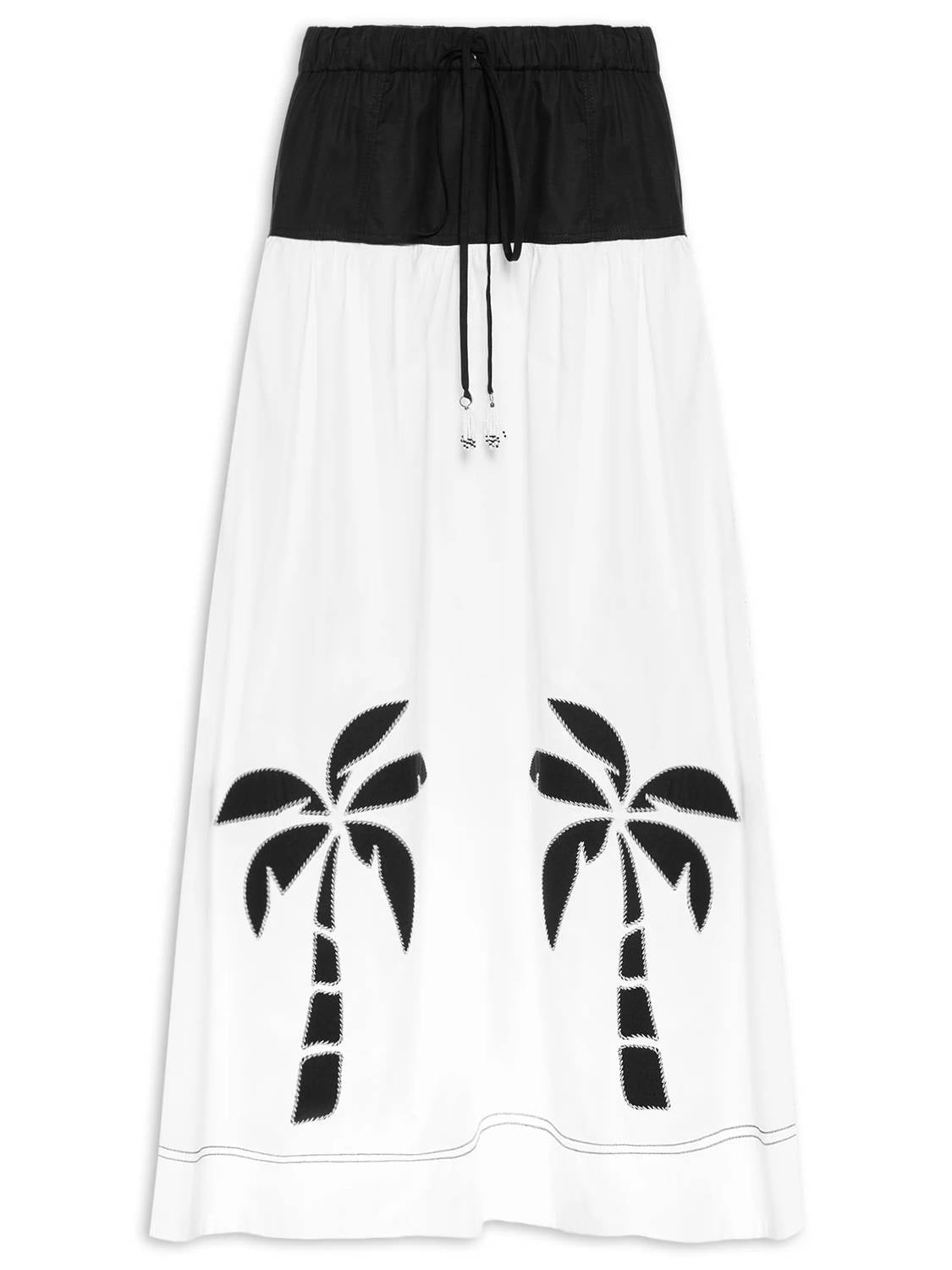 Dress To - Palm Tree Embroidery Midi Skirt