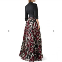 Teri Jon - Metallic Taffeta Floral Dress Gown
