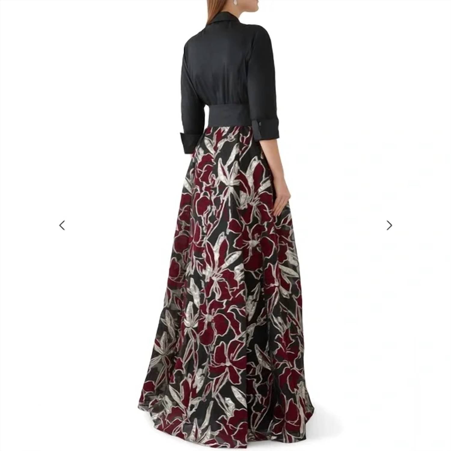 Teri Jon - Metallic Taffeta Floral Dress Gown