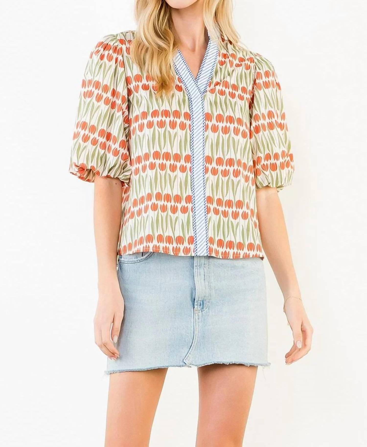 Thml - Puff Sleeve Tulip Print Top