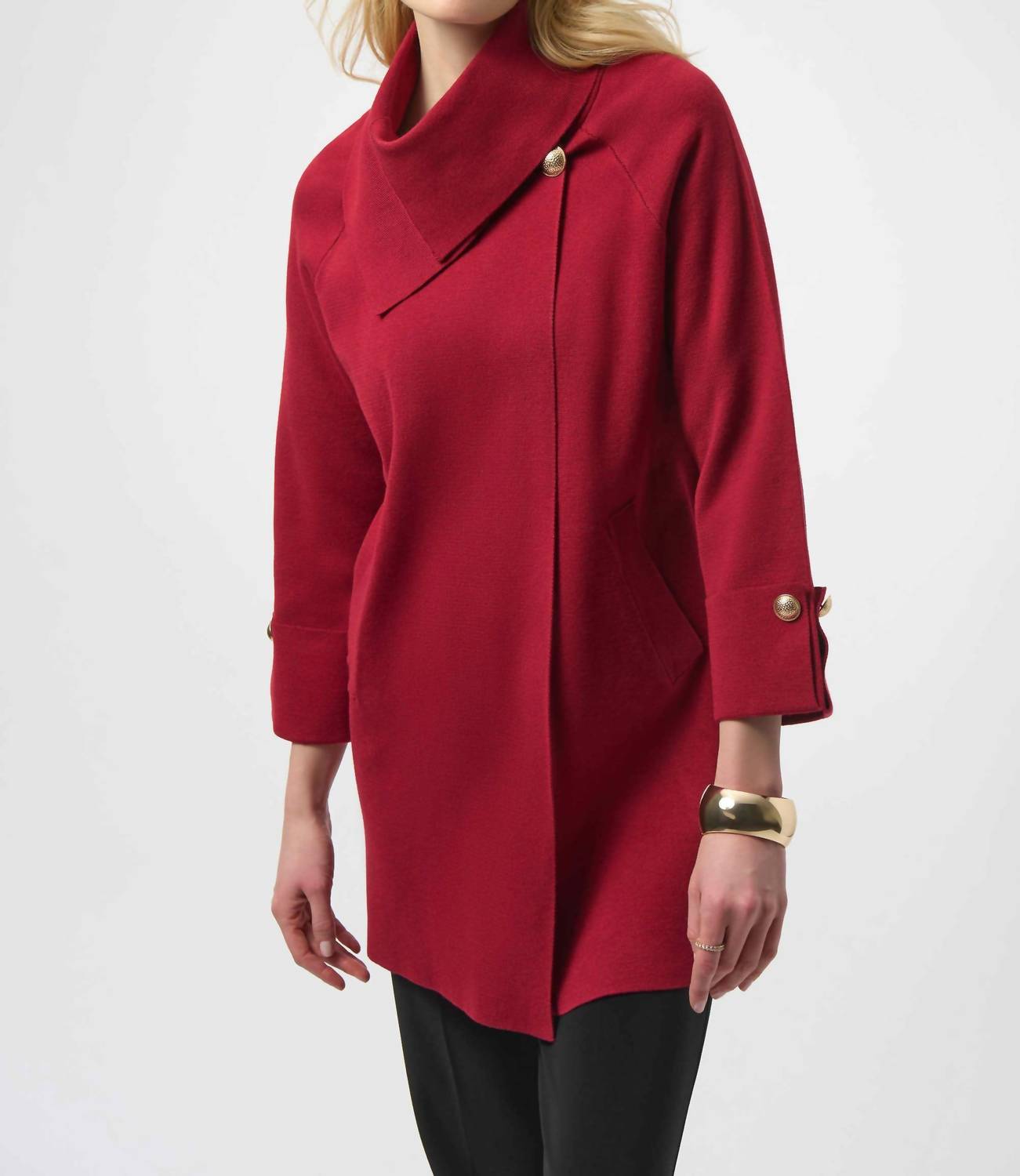 Joseph Ribkoff - Sweater Knit Coat With Overlap Collar