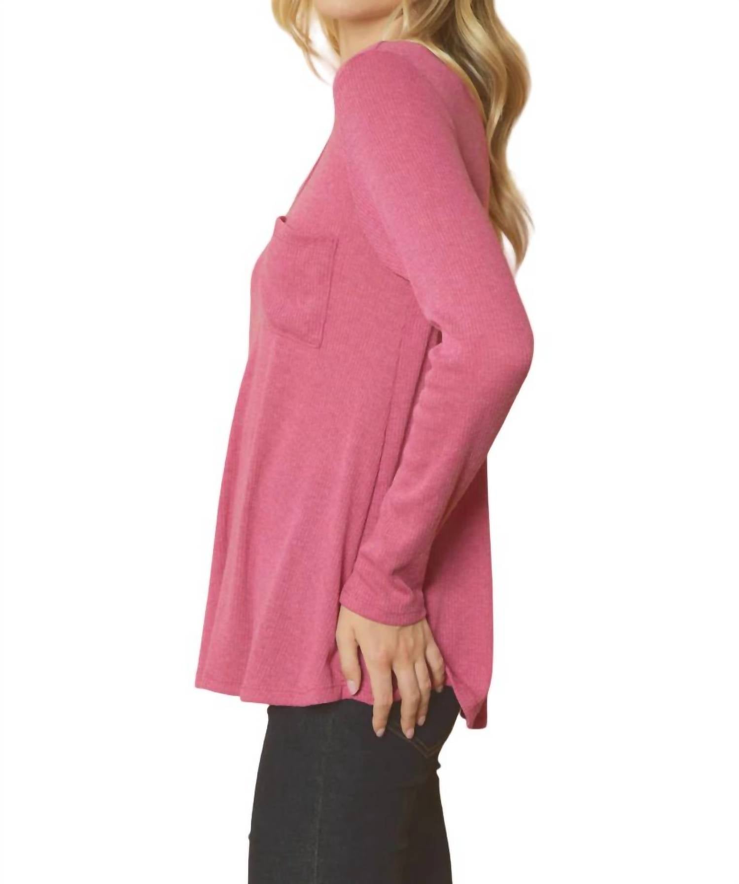 Entro - Ribbed V Neck Long Sleeve Top
