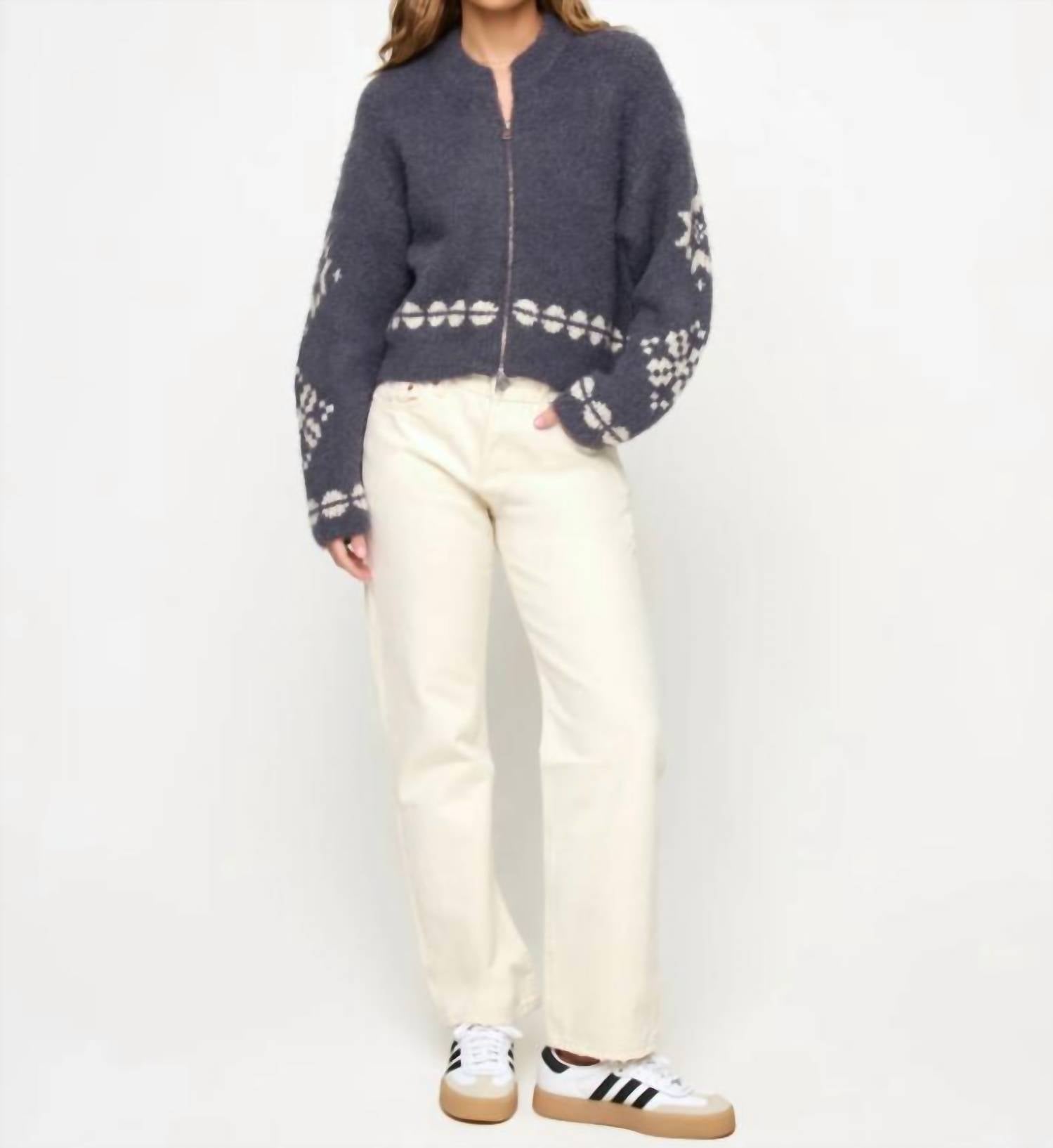 L*SPACE Cosmos Zip Sweater in snowy mile fair isle - women's sweater
