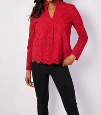 Sail To Sable - Eyelet Scalloped Hem Top