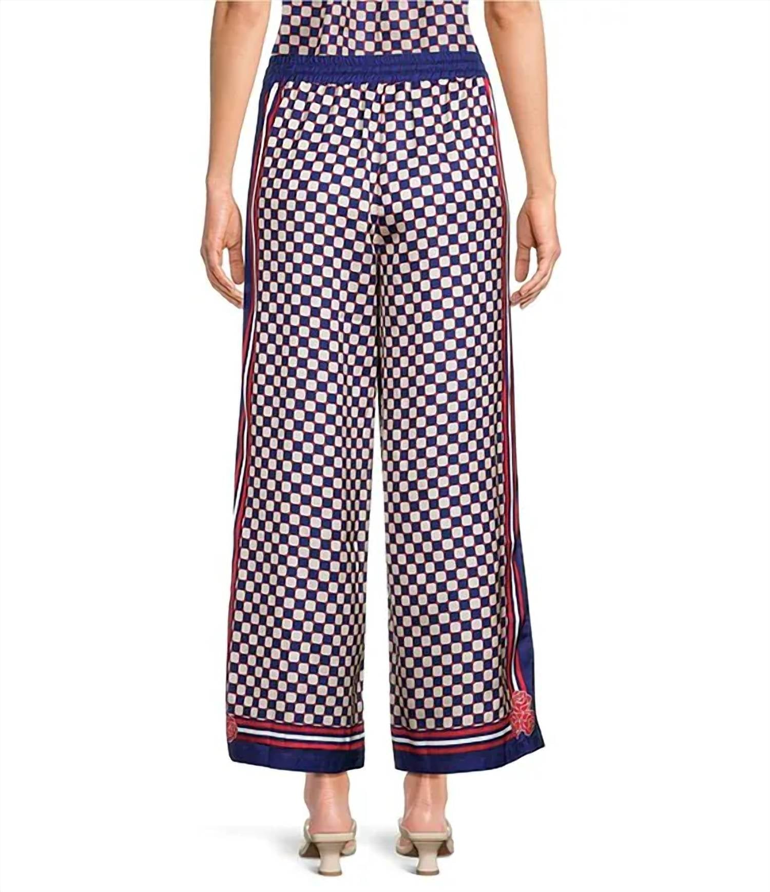 Current Air - Coordinating Checker Border Print Wide Leg Drawstring Pants