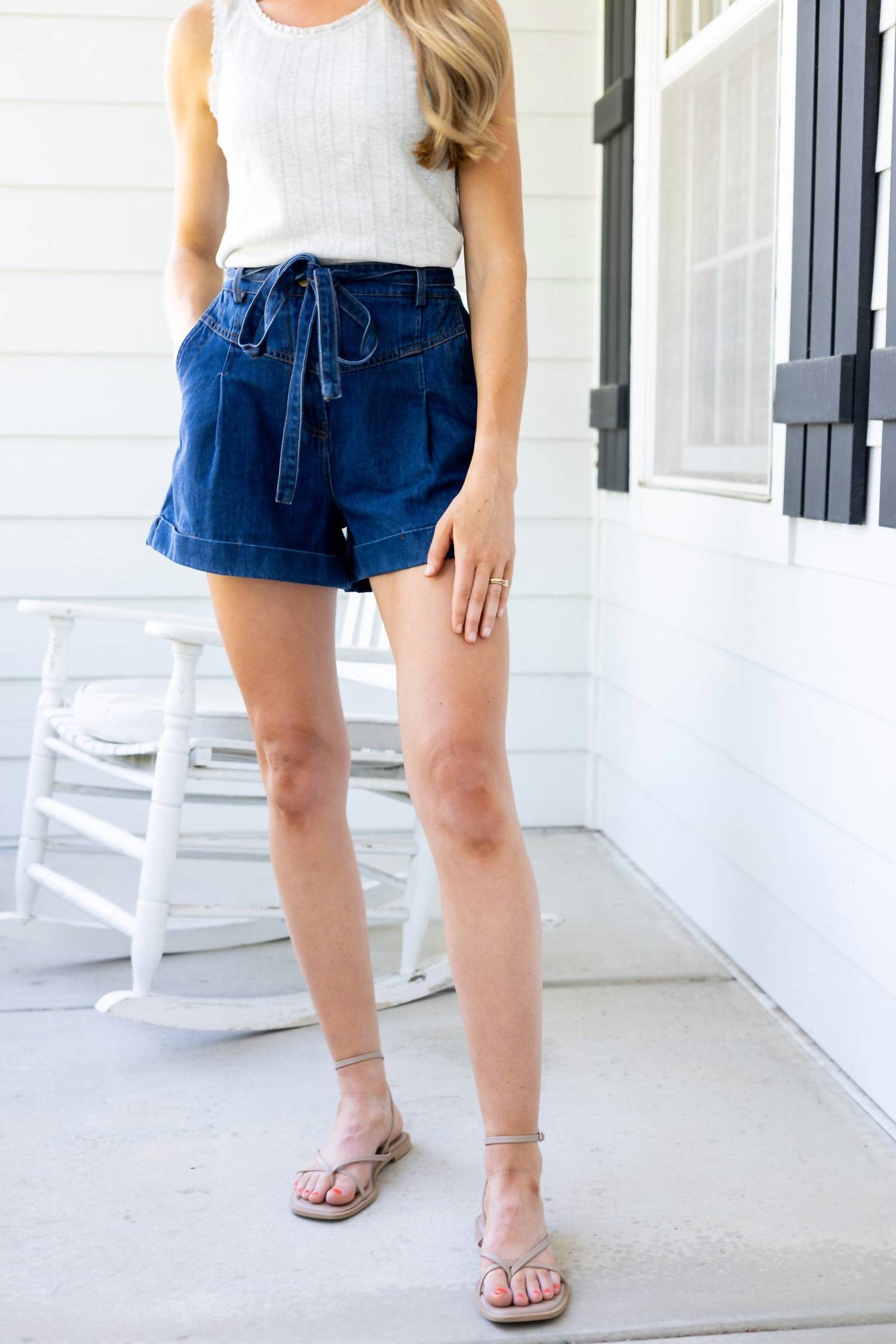 Flying Tomato - Avery Pleated Denim Shorts