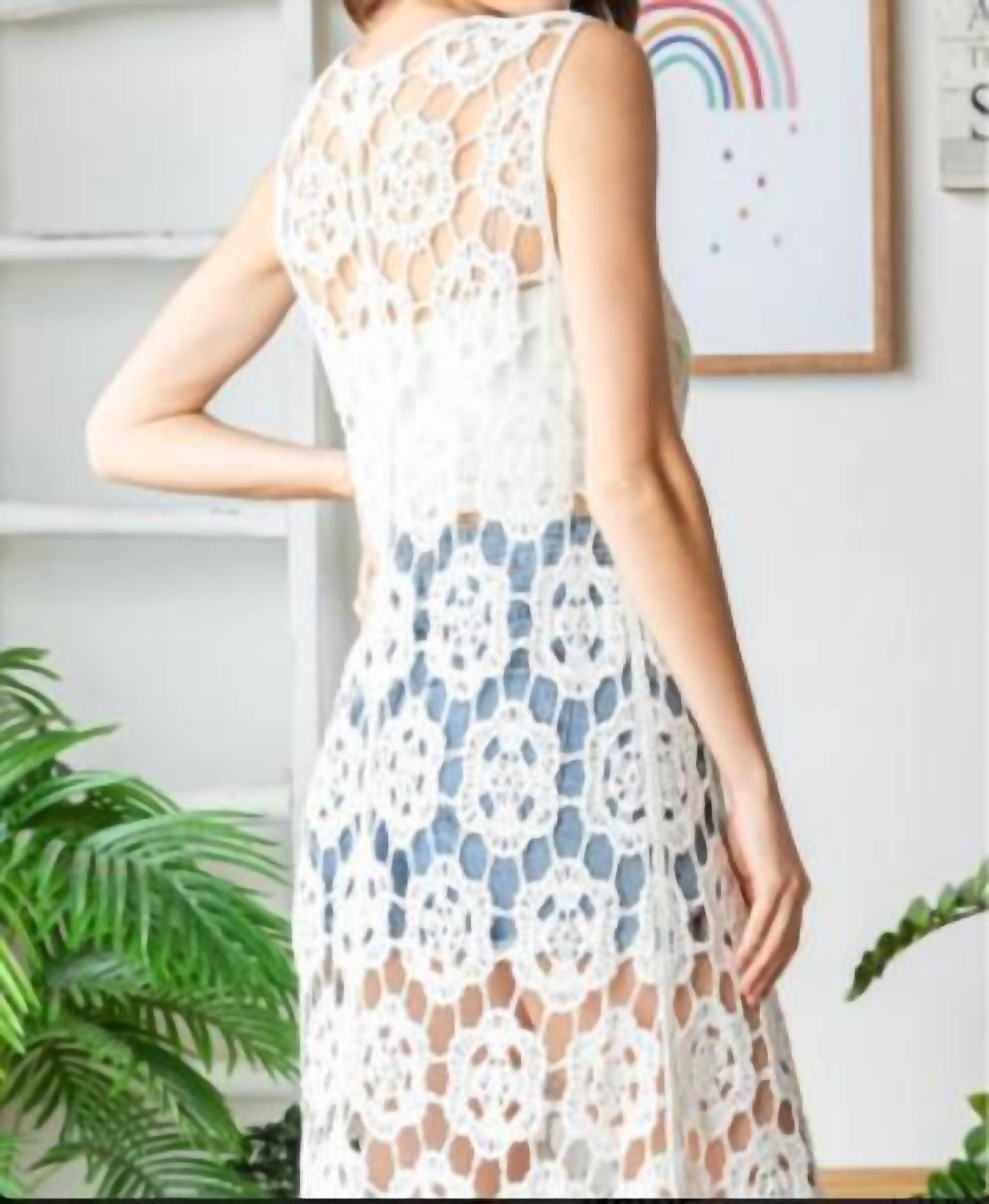 Veveret Sleeveless Crochet Dress Vest in white - women's jacket - view 4